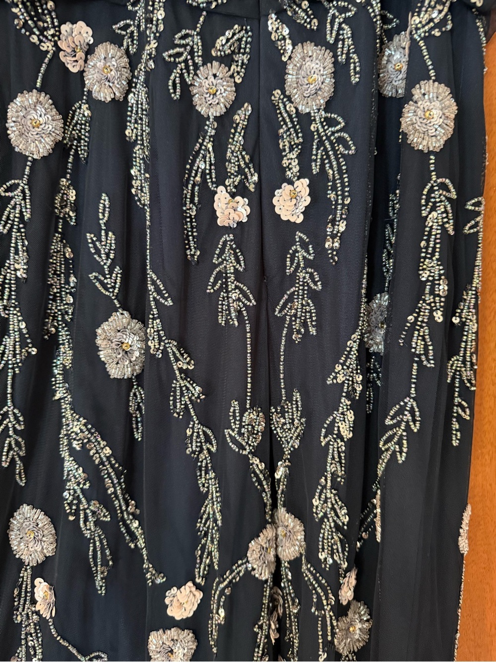 Adrianna Papell Navy Maxi Dress with Silver & Light Pink Floral Embroidery - Picture 6 of 6